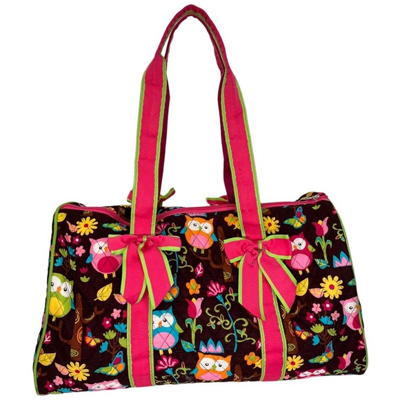 Ngil Handbags - NGIL Vibrant Owl And Floral Print Quilted Brown Pink